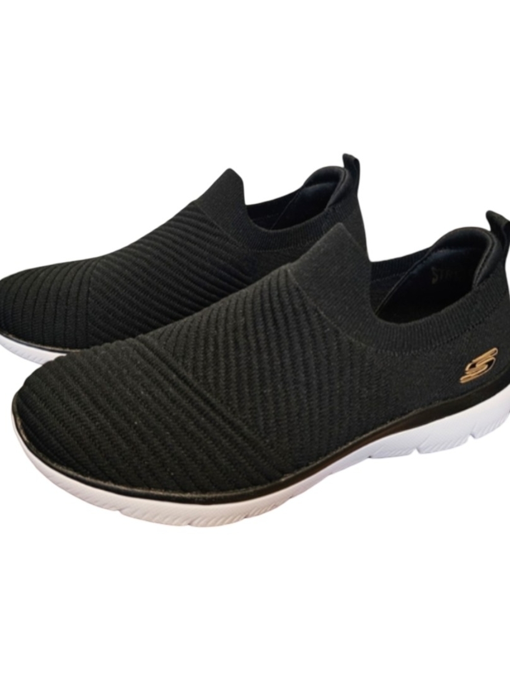 Skechers Black Knit Slip-On Runners Sneakers Shoes Comfy Women's 7 Wide